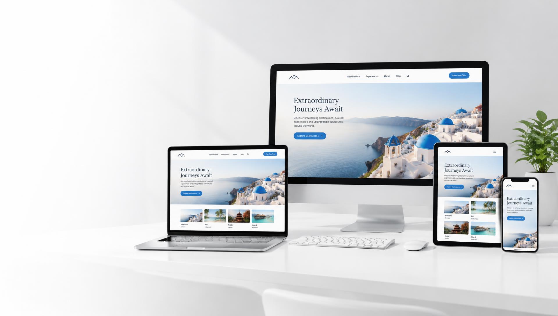 Business website shown on a desktop monitor, laptop, tablet and smartphone